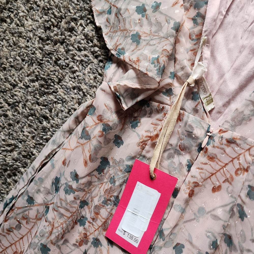 🎉 Chelsea & Violet Metallic Floral Ruffle Dress XS - Picture 7 of 12